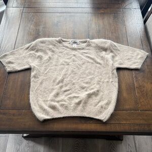 Vintage Worthington Silk Beige Short Sleeve Sweater with Removable Shoulder Pads